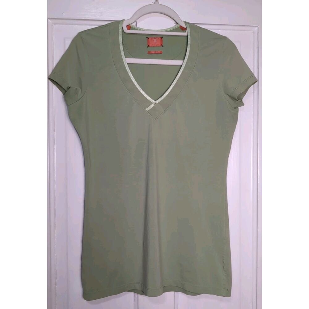 Left Coast Tee Shirt Top Trim Fitted Pima Cotton Green Luxury Women's 3(1130)